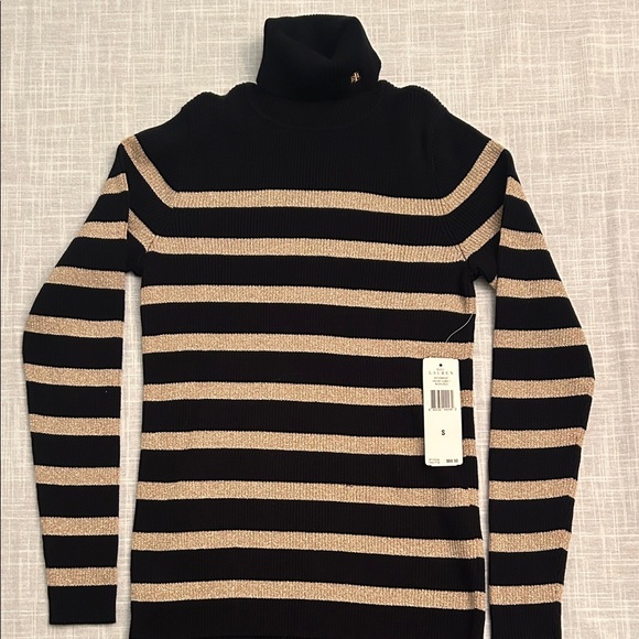 Ralph Lauren Sweaters - Ralph Lauren Black and Tan Striped Turtleneck Sweater